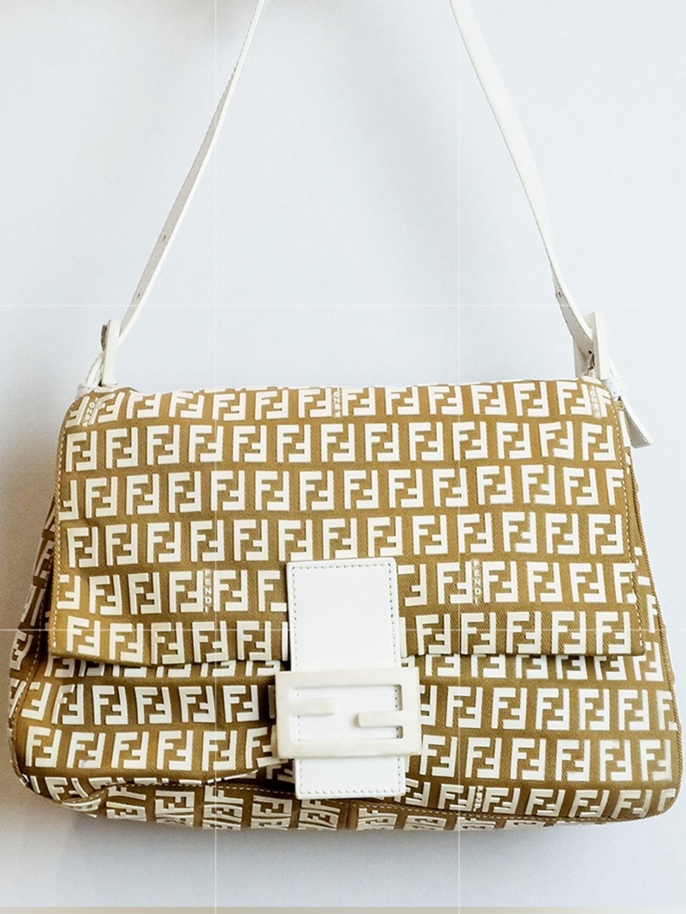 Fendi Zucchino FF Monogram Logo Matte Rubber Big Mamma Baguette Shoulder Bag